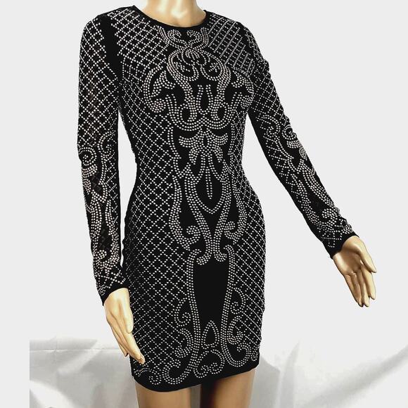Bodycon Office Siren Black Studded Dress S Mob Boss Wife Aesthetic Embellished - Picture 2 of 11